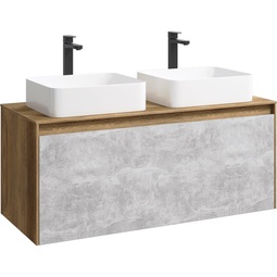 Тумба с двумя раковинами Aqwella Mobi 120 дуб балтийский/бетон светлый