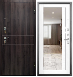 Входная дверь Промет Градо Орех темный/Антрацит/Бьянка зеркало